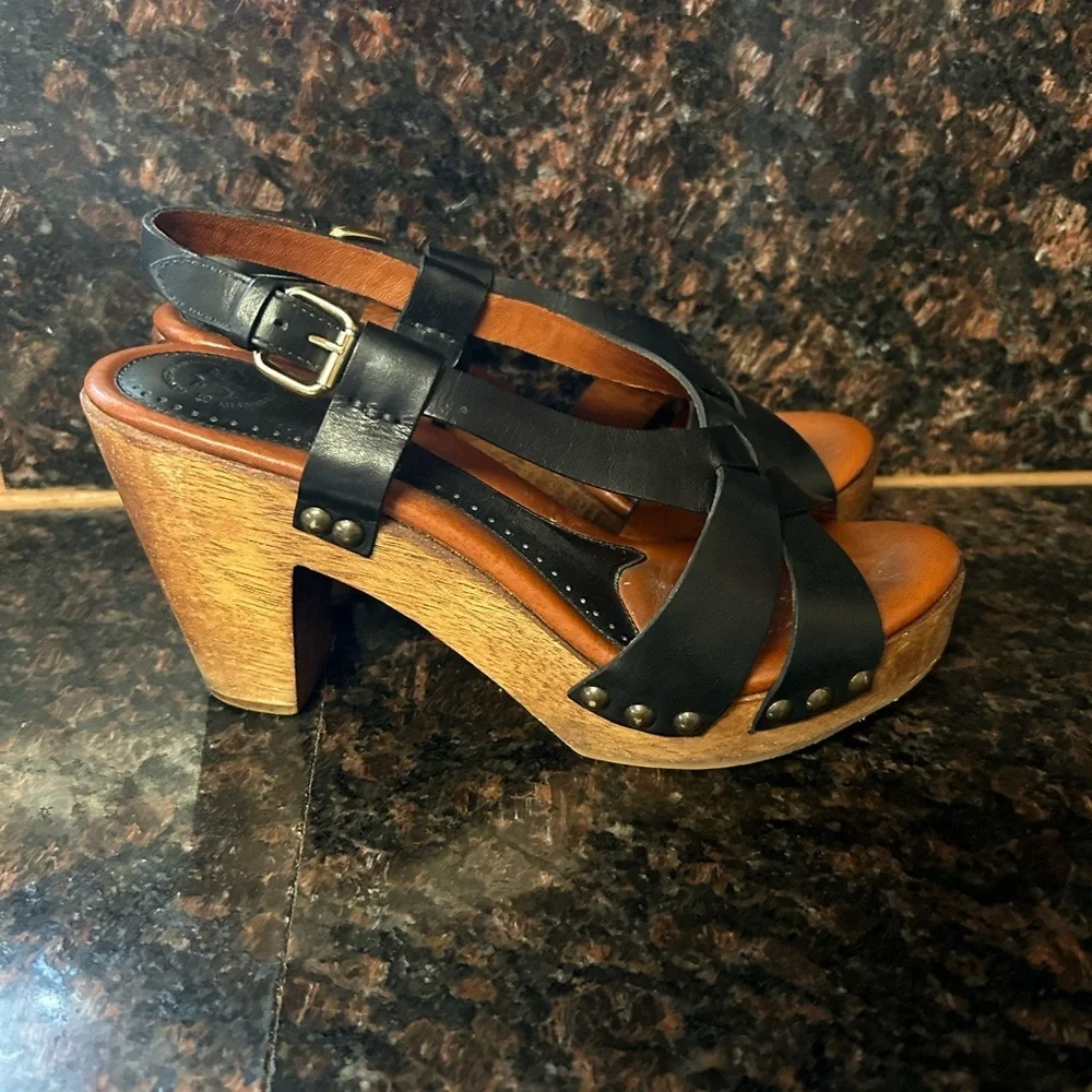 Johnston & Murphy Studded Black Leather Wood Heels Shoes Women's US 8.5
